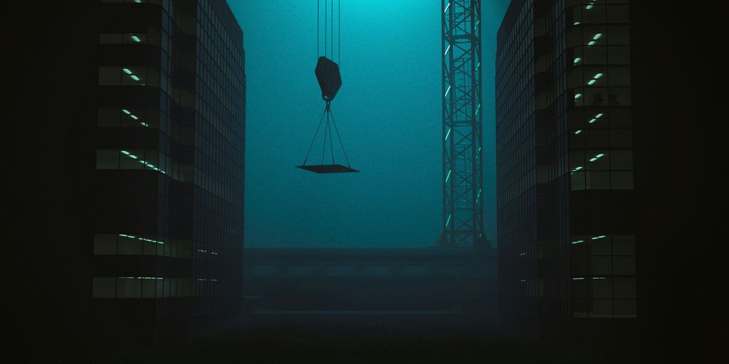 a satellite in the sky between buildings